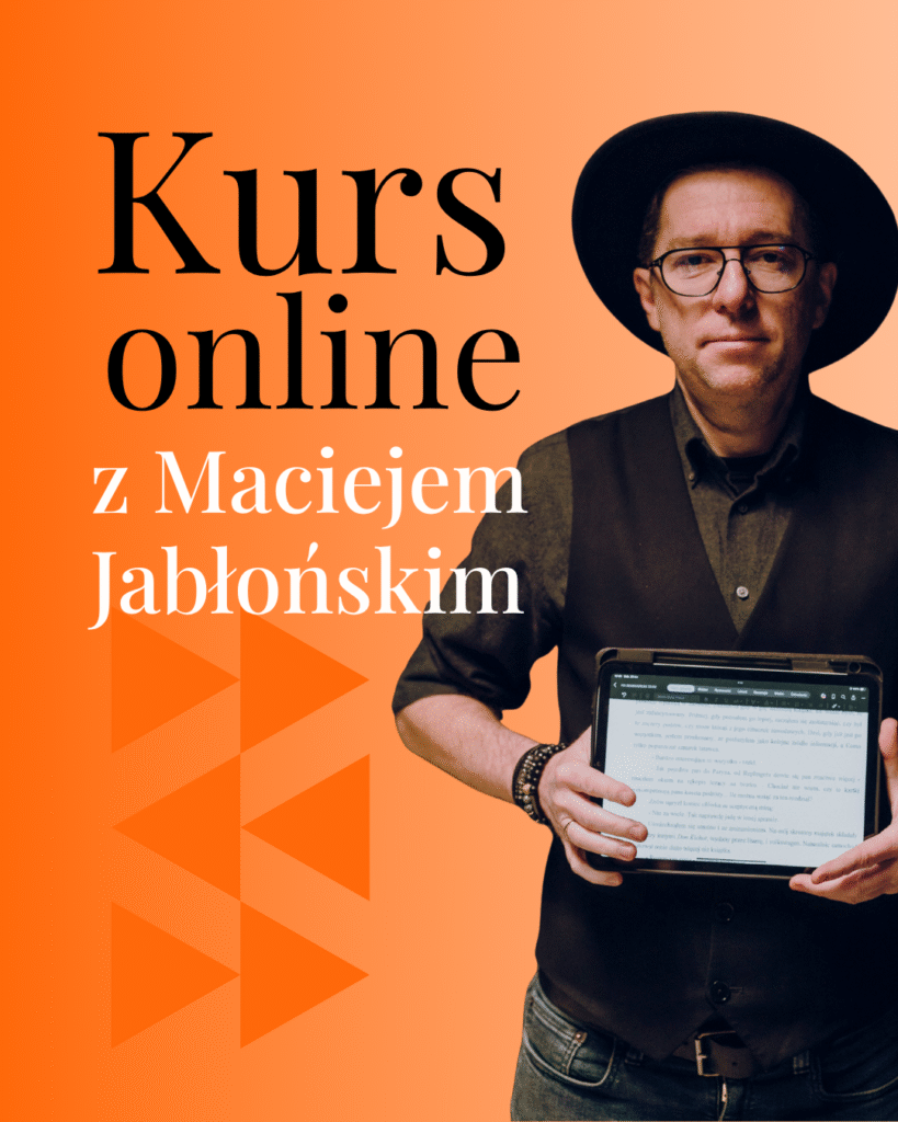 Baner reklamowy kursu lektorskiego online z Maciejem Jabłońskim. Zostań lektorem audiobooków! Warsztaty lektorskie dla początkujących i zaawansowanych. Dowiedz się, jak zostać lektorem i rozwijaj swoje umiejętności.